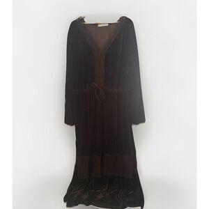 Rusttydustty Maxi Velvet Lace Long Sleeve Chocolate Brown V Neck Boho Dress 4XL